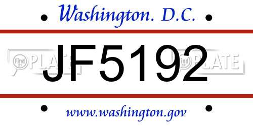 JF5192 District Of Columbia License Plate