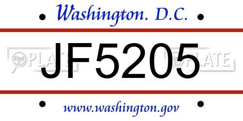 JF5205 District Of Columbia License Plate