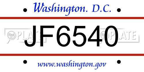 JF6540 District Of Columbia License Plate