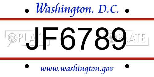 JF6789 District Of Columbia License Plate