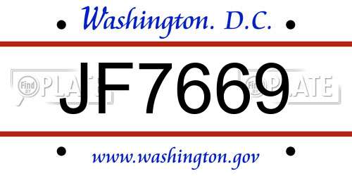 JF7669 District Of Columbia License Plate