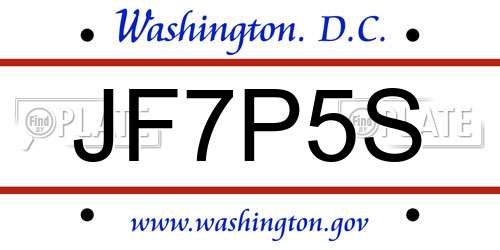 JF7P5S District Of Columbia License Plate