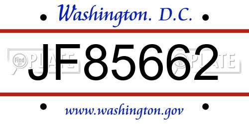 JF85662 District Of Columbia License Plate