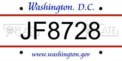 JF8728 District Of Columbia License Plate