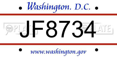 JF8734 District Of Columbia License Plate