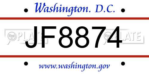 JF8874 District Of Columbia License Plate