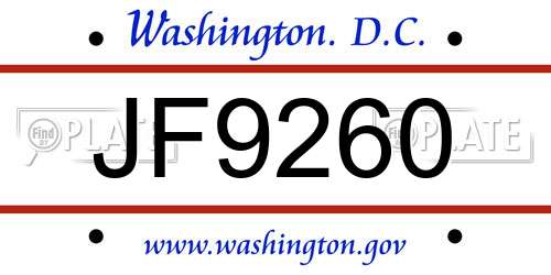 JF9260 District Of Columbia License Plate