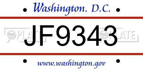 JF9343 District Of Columbia License Plate