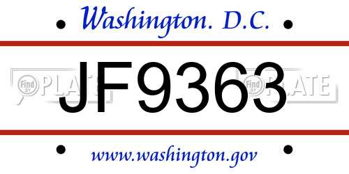 JF9363 District Of Columbia License Plate
