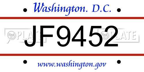 JF9452 District Of Columbia License Plate
