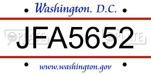 JFA5652 District Of Columbia License Plate