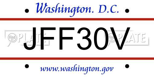 JFF30V District Of Columbia License Plate