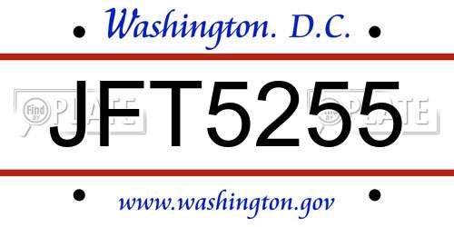 JFT5255 District Of Columbia License Plate