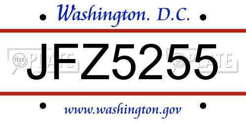 JFZ5255 District Of Columbia License Plate
