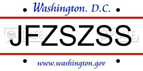 JFZSZSS District Of Columbia License Plate