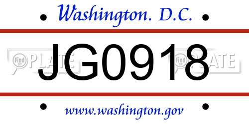 JG0918 District Of Columbia License Plate