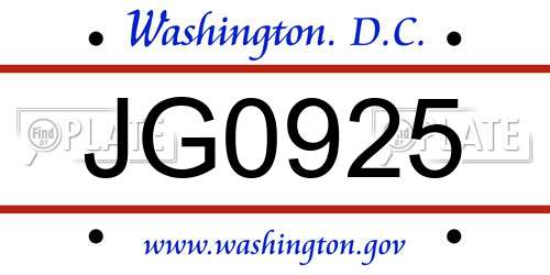 JG0925 District Of Columbia License Plate