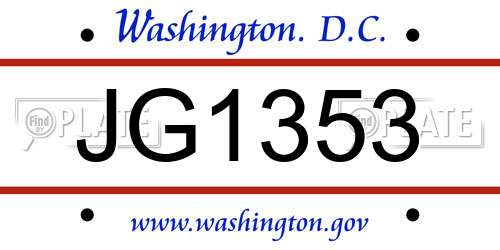 JG1353 District Of Columbia License Plate