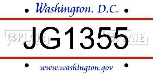 JG1355 District Of Columbia License Plate