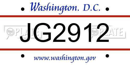 JG2912 District Of Columbia License Plate