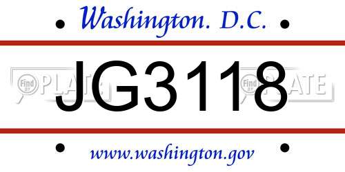 JG3118 District Of Columbia License Plate
