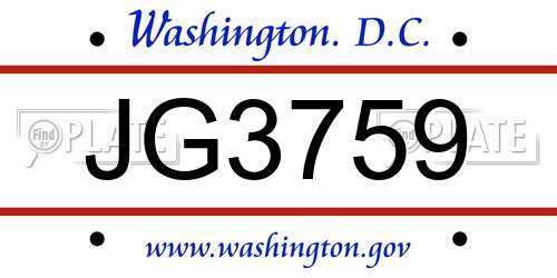 JG3759 District Of Columbia License Plate