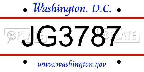 JG3787 District Of Columbia License Plate