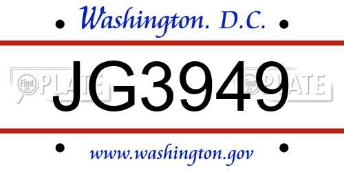 JG3949 District Of Columbia License Plate