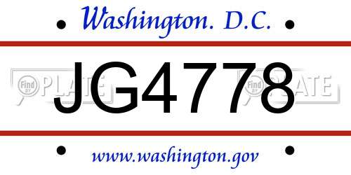 JG4778 District Of Columbia License Plate