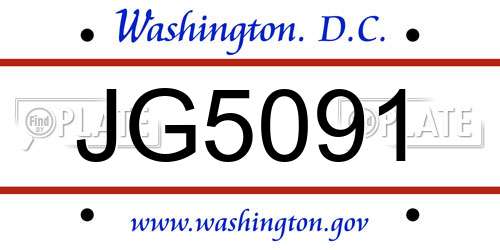 JG5091 District Of Columbia License Plate