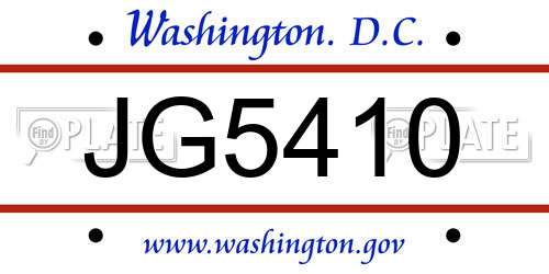 JG5410 District Of Columbia License Plate