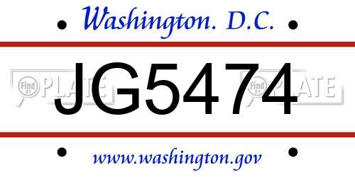 JG5474 District Of Columbia License Plate
