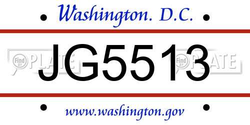 JG5513 District Of Columbia License Plate