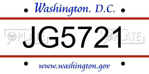 JG5721 District Of Columbia License Plate