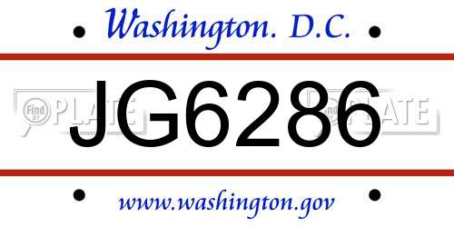 JG6286 District Of Columbia License Plate