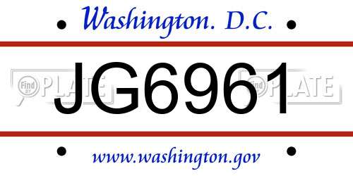 JG6961 District Of Columbia License Plate