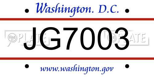 JG7003 District Of Columbia License Plate