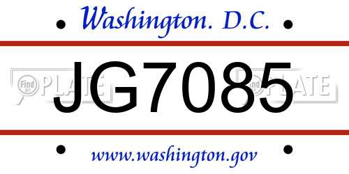 JG7085 District Of Columbia License Plate