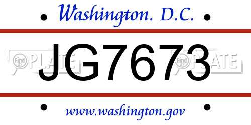 JG7673 District Of Columbia License Plate