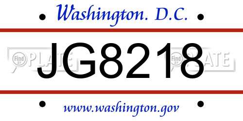 JG8218 District Of Columbia License Plate