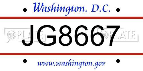 JG8667 District Of Columbia License Plate