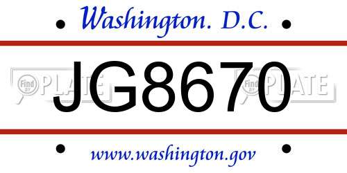 JG8670 District Of Columbia License Plate