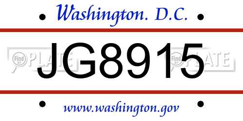 JG8915 District Of Columbia License Plate