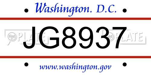 JG8937 District Of Columbia License Plate