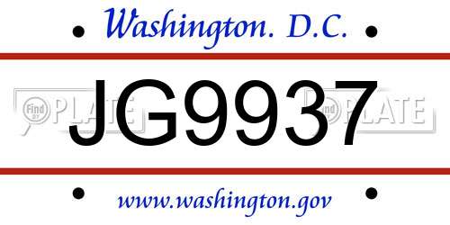 JG9937 District Of Columbia License Plate