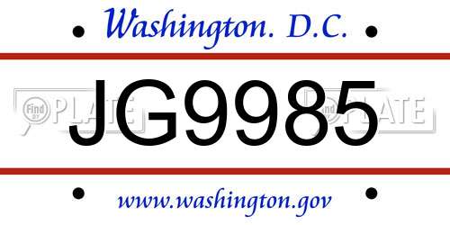JG9985 District Of Columbia License Plate