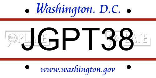 JGPT38 District Of Columbia License Plate
