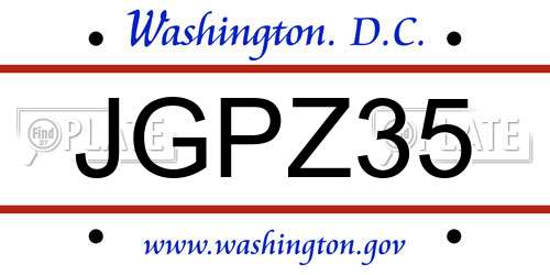JGPZ35 District Of Columbia License Plate
