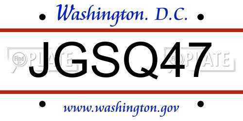 JGSQ47 District Of Columbia License Plate