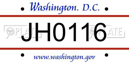 JH0116 District Of Columbia License Plate